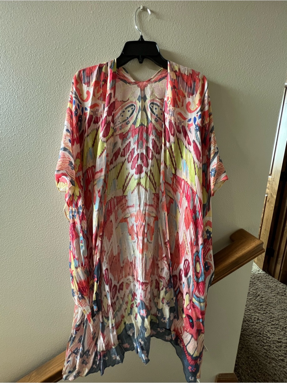 Colorful Open-Front Patterned Kimono Tunic - Pink Multi